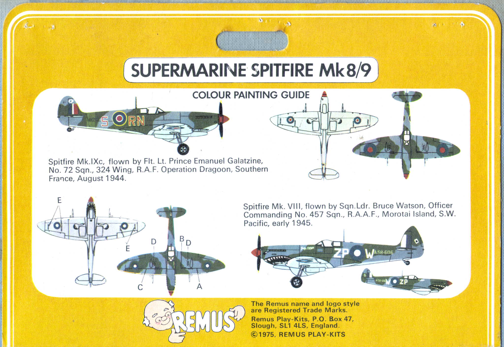Remus 1016 Supermarine Spitfire Mk.8/9, Remus play-kits, 1975, схемы окраски и маркировки